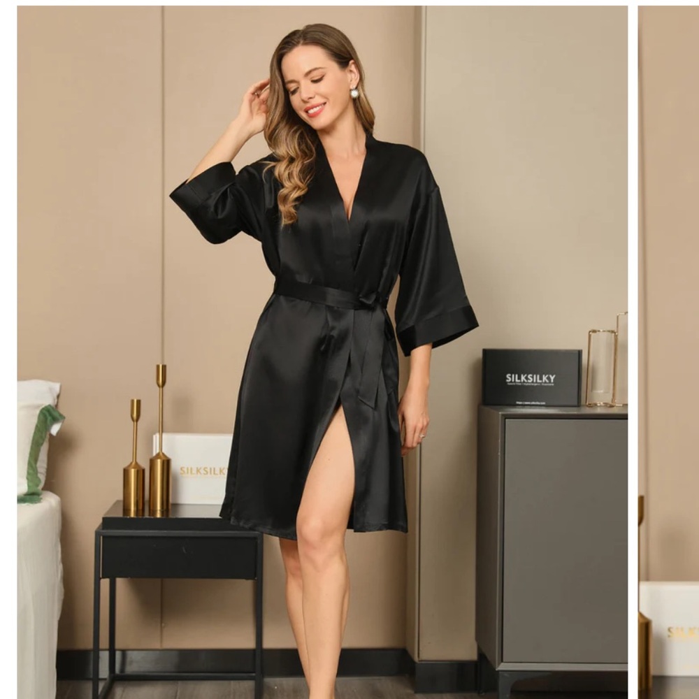 Luxurious Black Satin Women's Robe